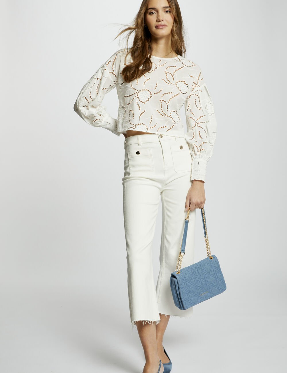 PANTALÓN MUJER PERNERA ANCHA MARFIL MORGAN 241-PCLIC