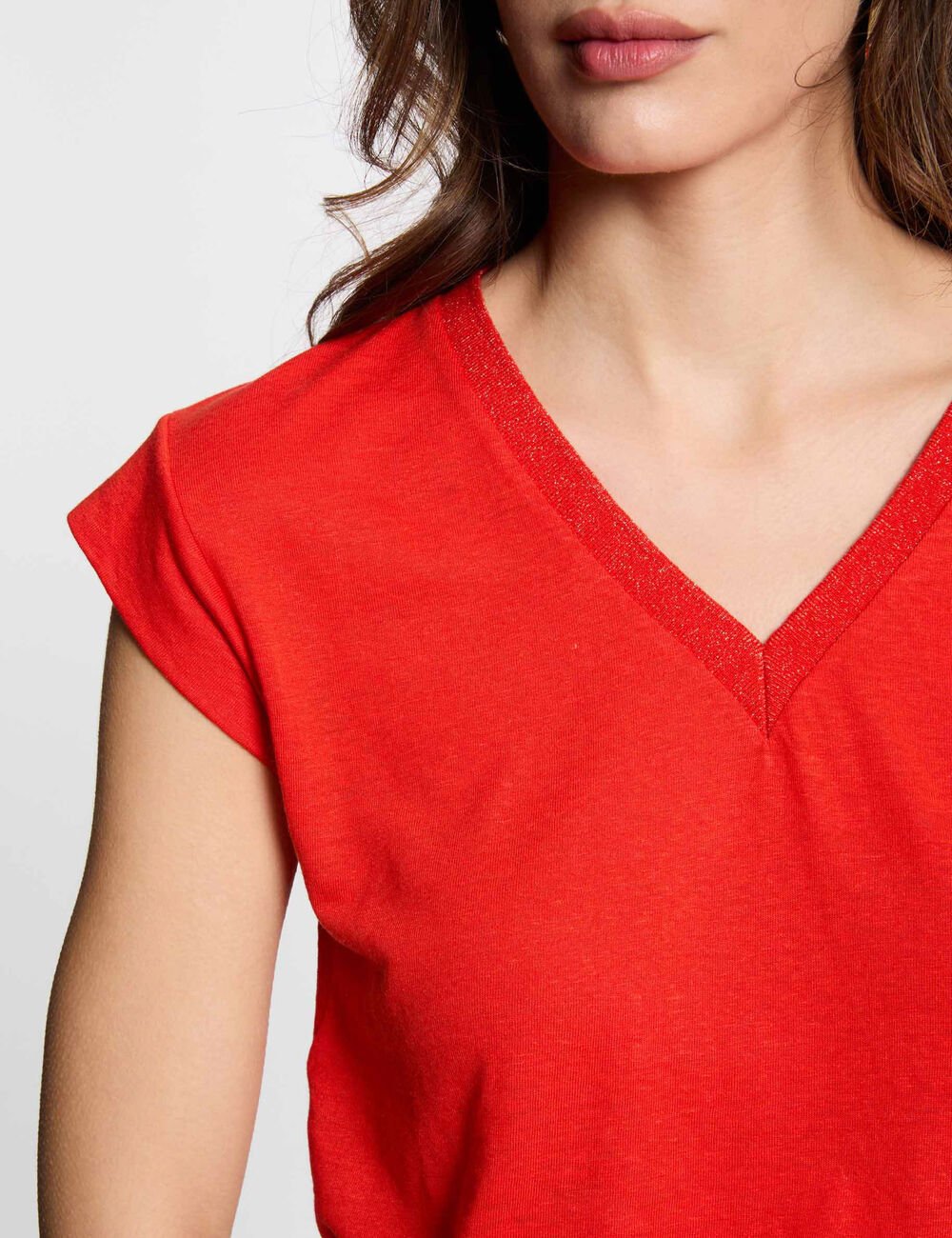 CAMISETA MANGA CORTA CON ESCOTE EN V NARANJA MUJER MORGAN 221-DAME