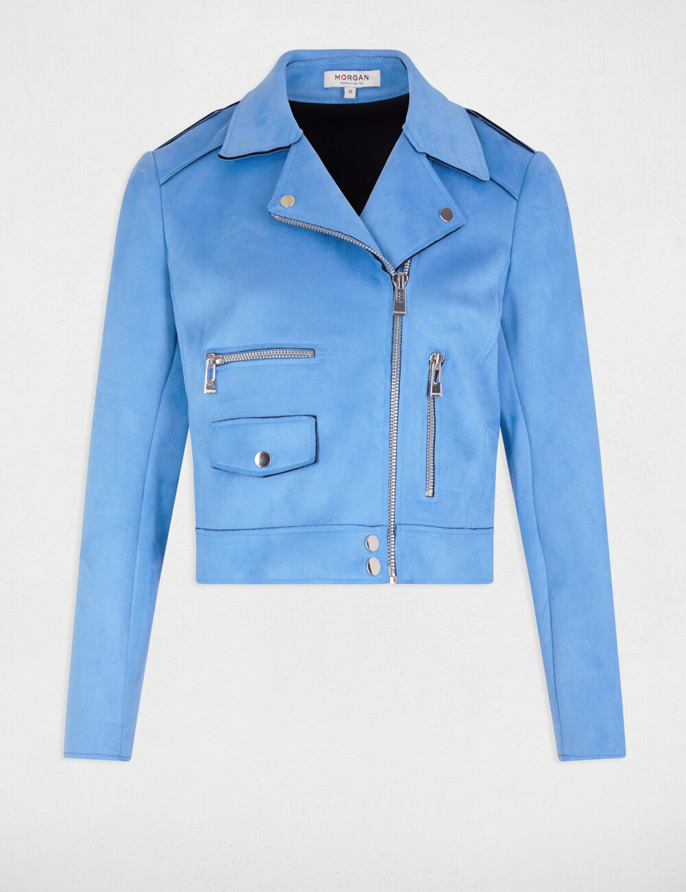 CHAQUETA CORTA ANTELINA AZUL MUJER MORGAN 241-GOUSMI