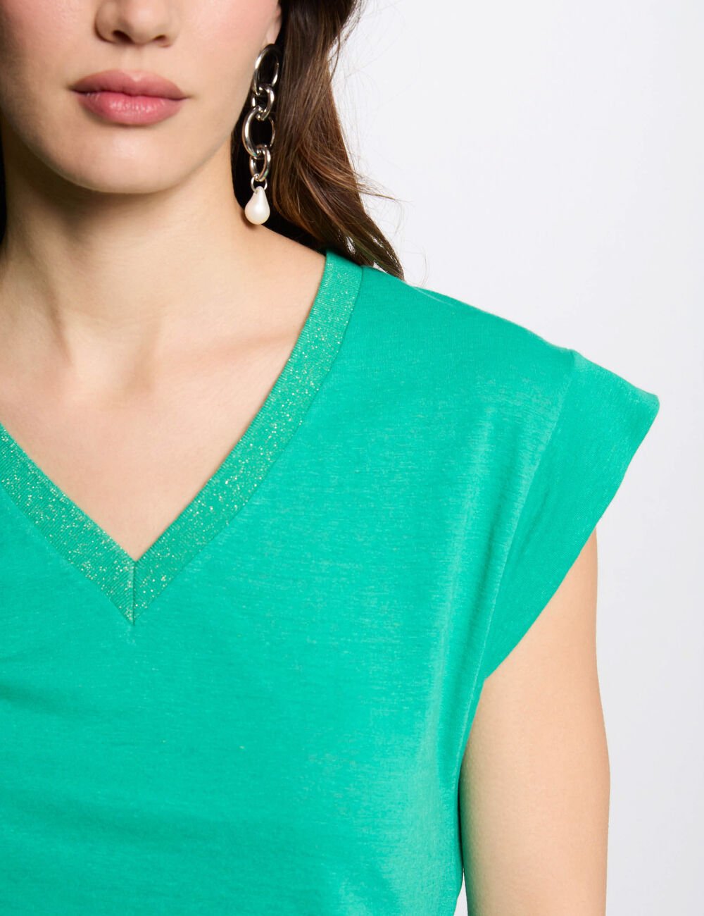 CAMISETA MANGA CORTA CON ESCOTE EN V VERDE ESMERALDA MUJER MORGAN 221-DAME