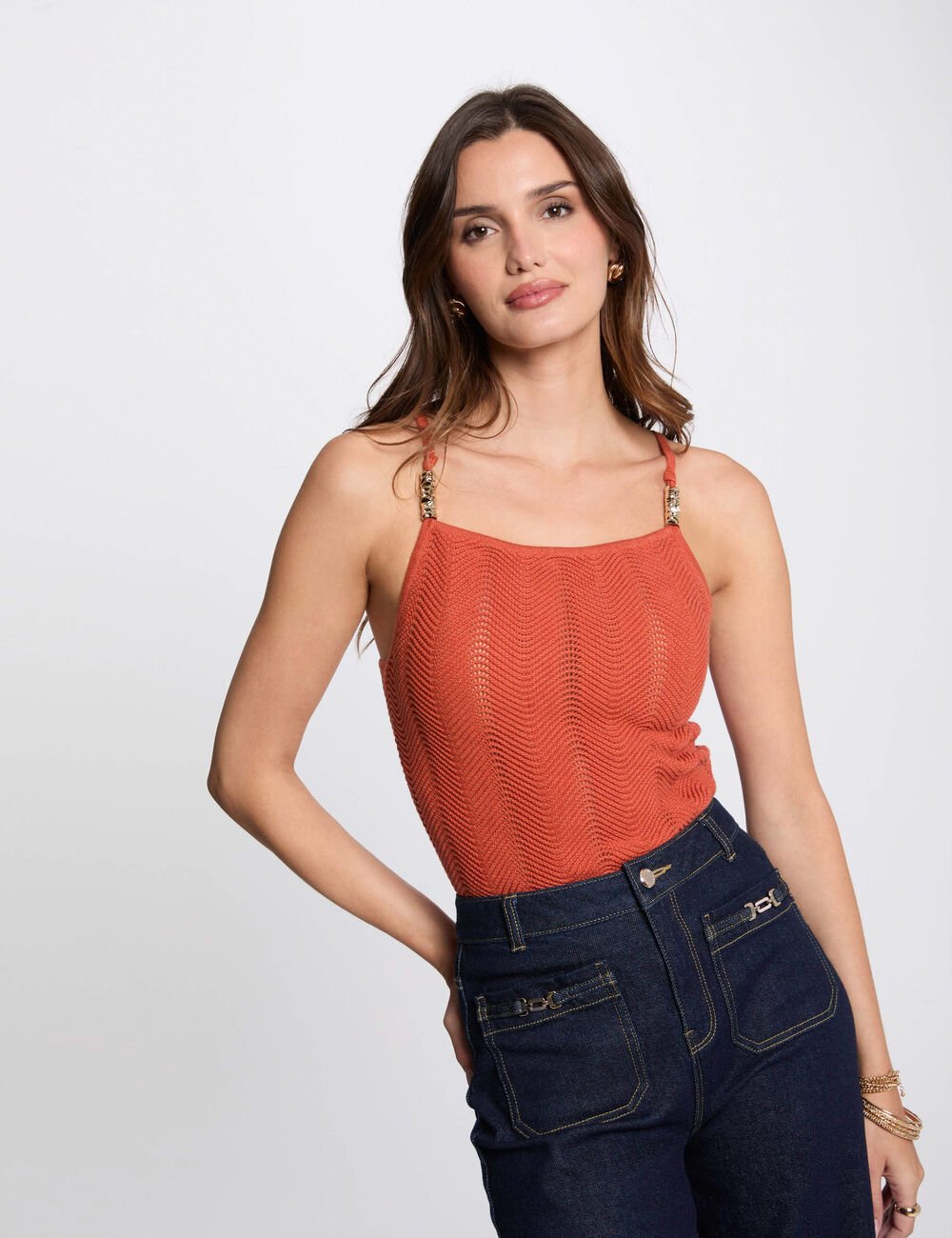 TOP PUNTO TIRANTES FINOS NARANJA OSCURO MUJER MORGAN 251-MOLOVIC