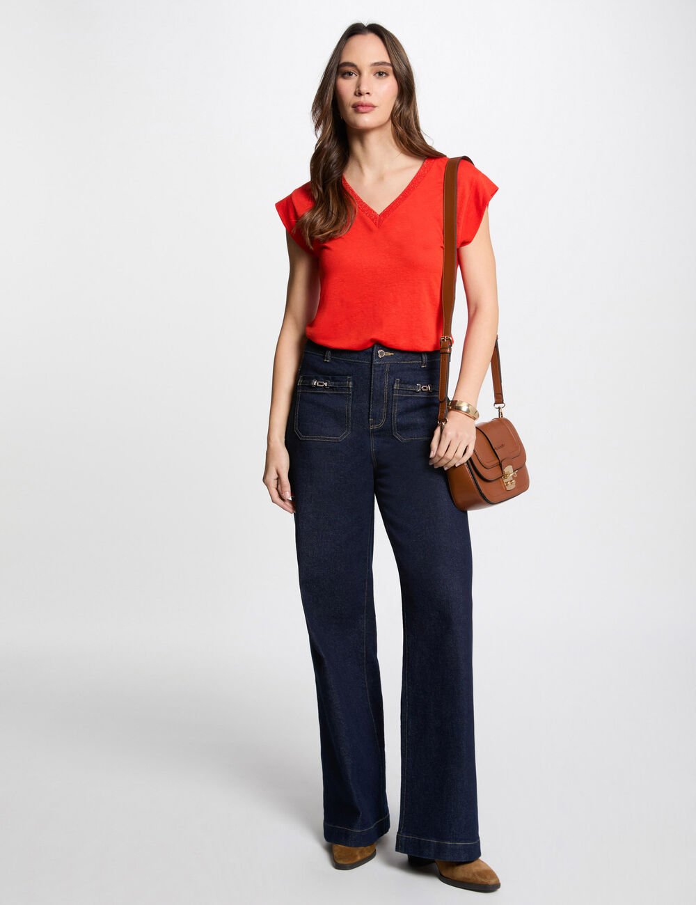 CAMISETA MANGA CORTA CON ESCOTE EN V NARANJA MUJER MORGAN 221-DAME