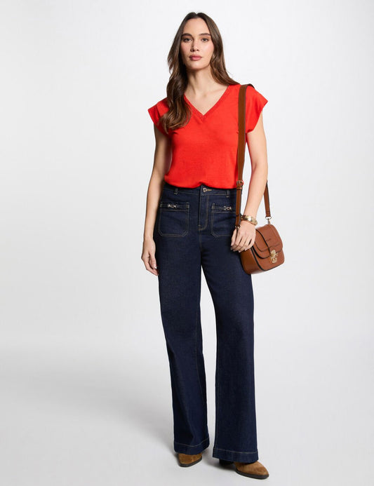 CAMISETA MANGA CORTA CON ESCOTE EN V NARANJA MUJER MORGAN 221-DAME