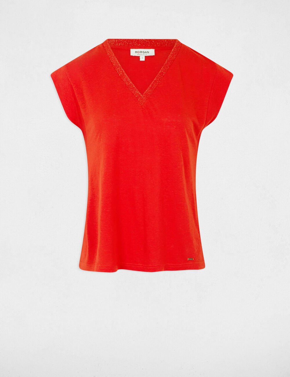 CAMISETA MANGA CORTA CON ESCOTE EN V NARANJA MUJER MORGAN 221-DAME