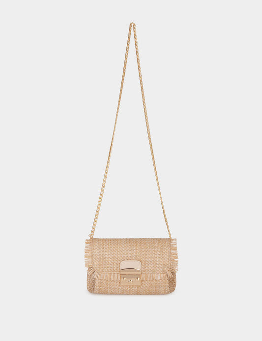 BOLSO TRENZADO CON FLECOS ARENA MUJER MORGAN 241-2ROMEPA
