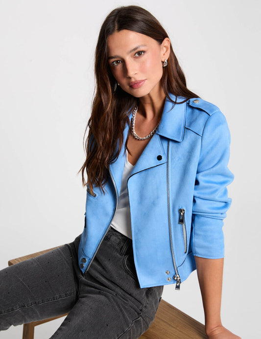 CHAQUETA CORTA ANTELINA AZUL MUJER MORGAN 241-GOUSMI
