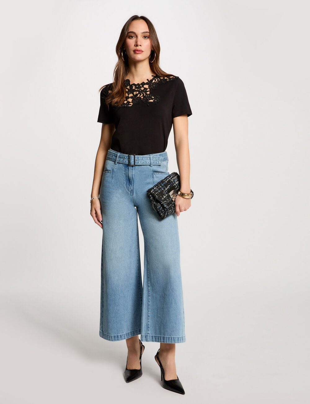 CAMISETA MANGA CORTA ENCAJE MORGAN 251-DUNE