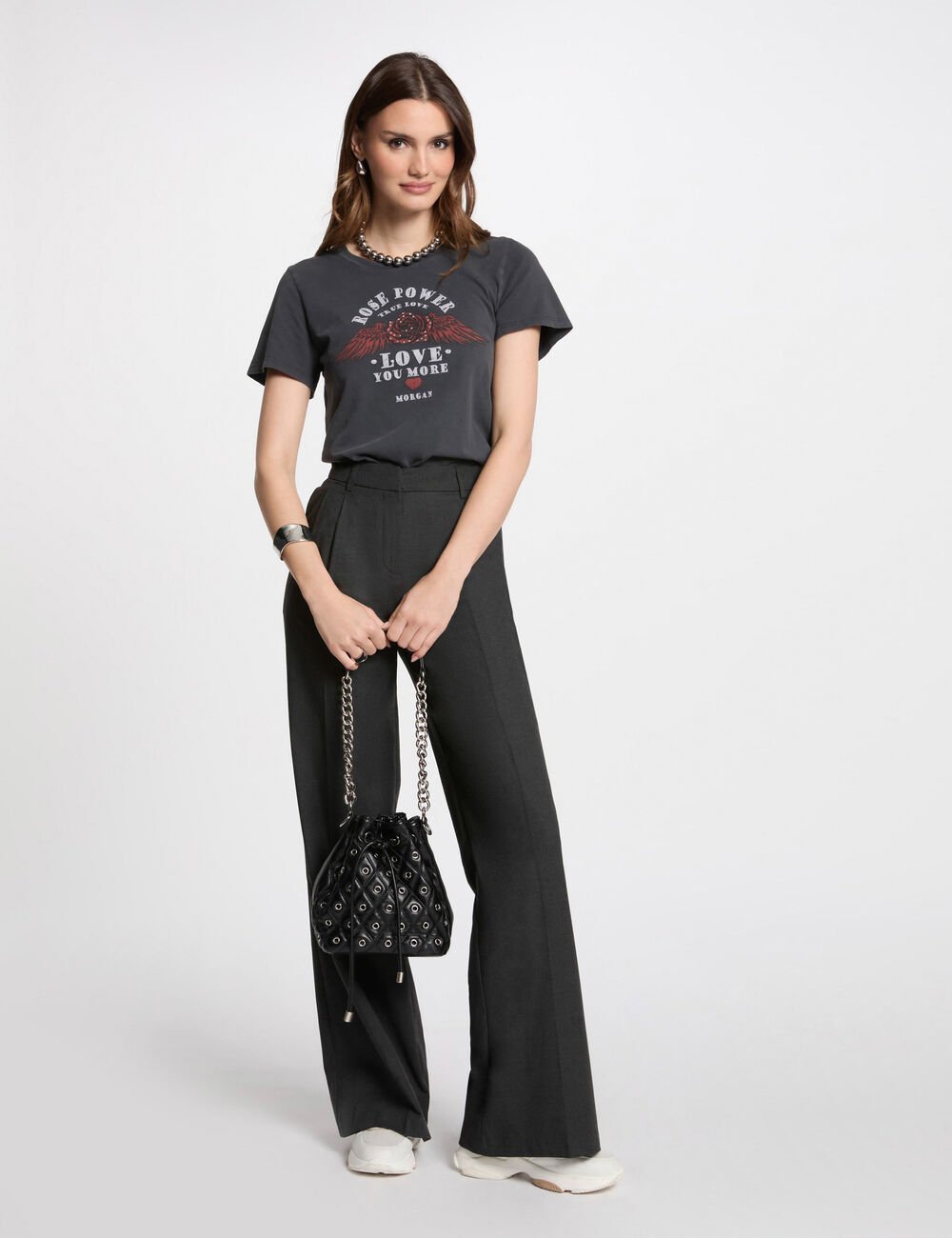 CAMISETA CON MENSAJE GRIS OSCURO MUJER MORGAN 251-DPOWER