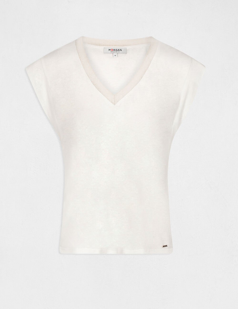 CAMISETA MANGA CORTA CON ESCOTE EN V MARFIL MUJER MORGAN 221-DAME