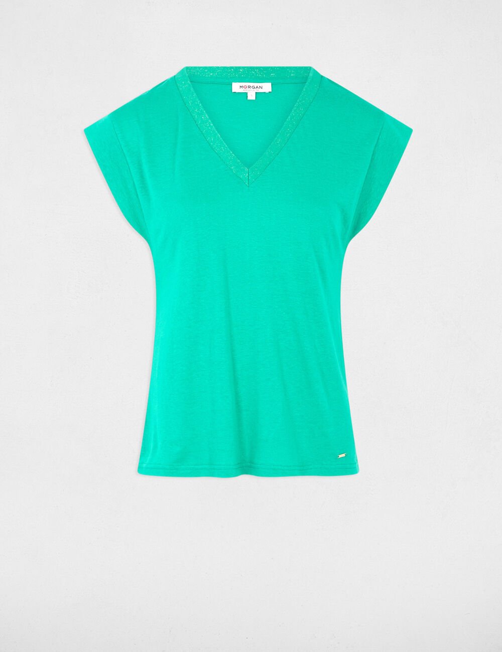 CAMISETA MANGA CORTA CON ESCOTE EN V VERDE ESMERALDA MUJER MORGAN 221-DAME